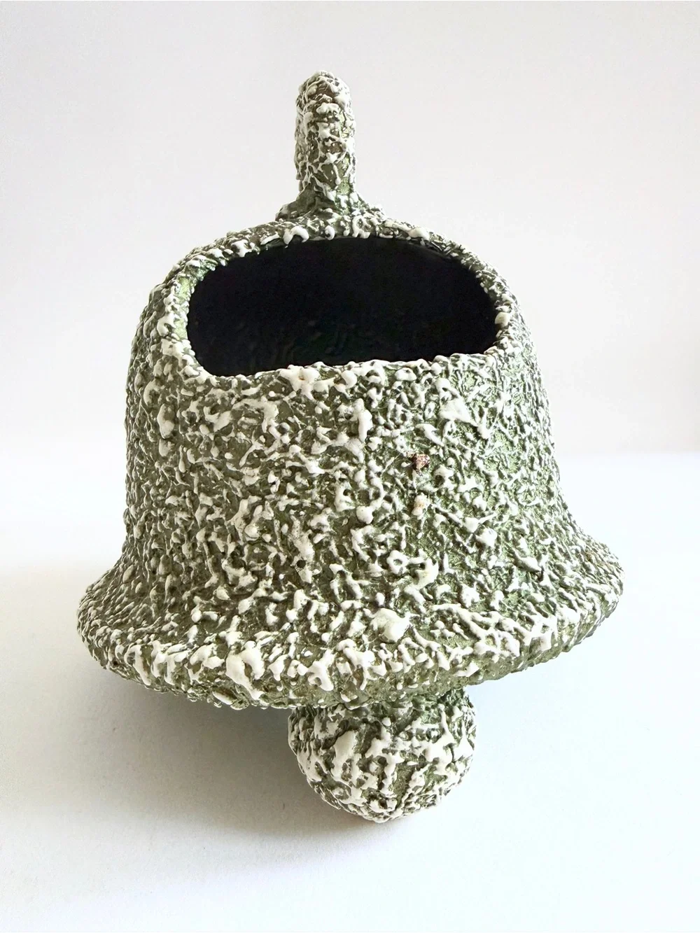Vintage MCM lava splatter Olive Green Bell Planter Stanford Sebring Christmas